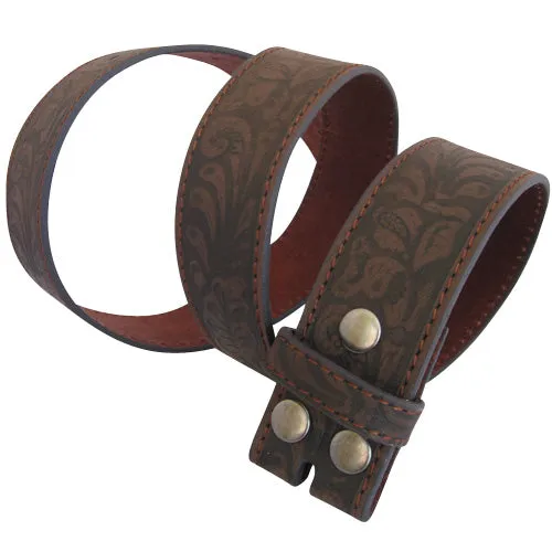 Brown Tooled Genuine Leather Interchangeable Belt Strap. STRAP ONLY!
