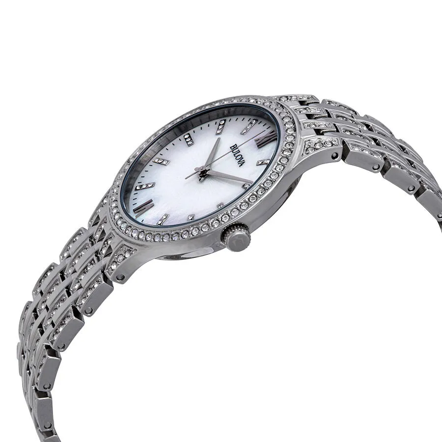 Bulova Crystal Mother of Pearl Dial Ladies Watch 96L242