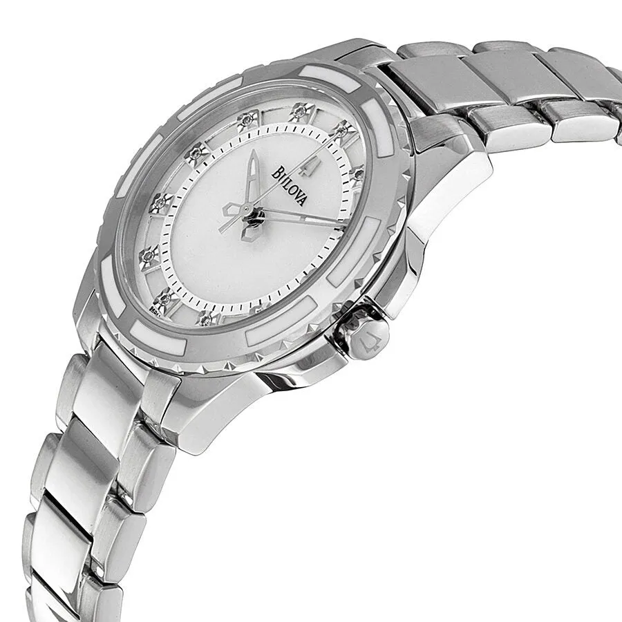 Bulova Mother of Pearl Diamond Dial Stainless Steel Ladies Watch 96P144