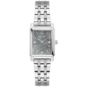 Bulova Sutton Grey Mother-of-Pearl Diamond Dial Stainless Steel Watch 21mm - 96P252