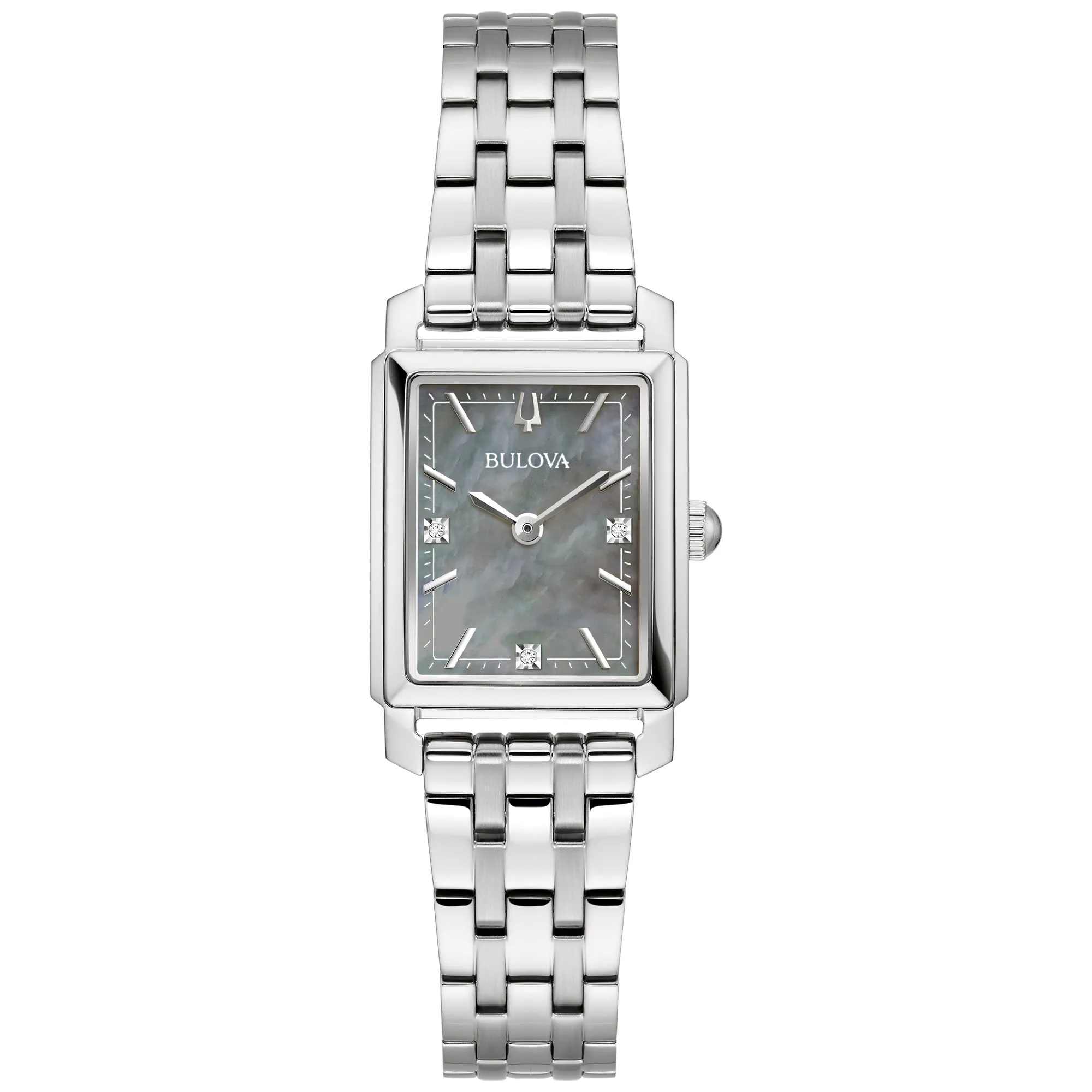 Bulova Sutton Grey Mother-of-Pearl Diamond Dial Stainless Steel Watch 21mm - 96P252