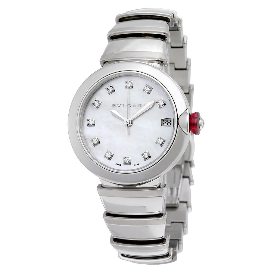 Bvlgari LVCEA Automatic White Mother of Pearl Diamond Dial Stainless Steel Ladies Watch 102199