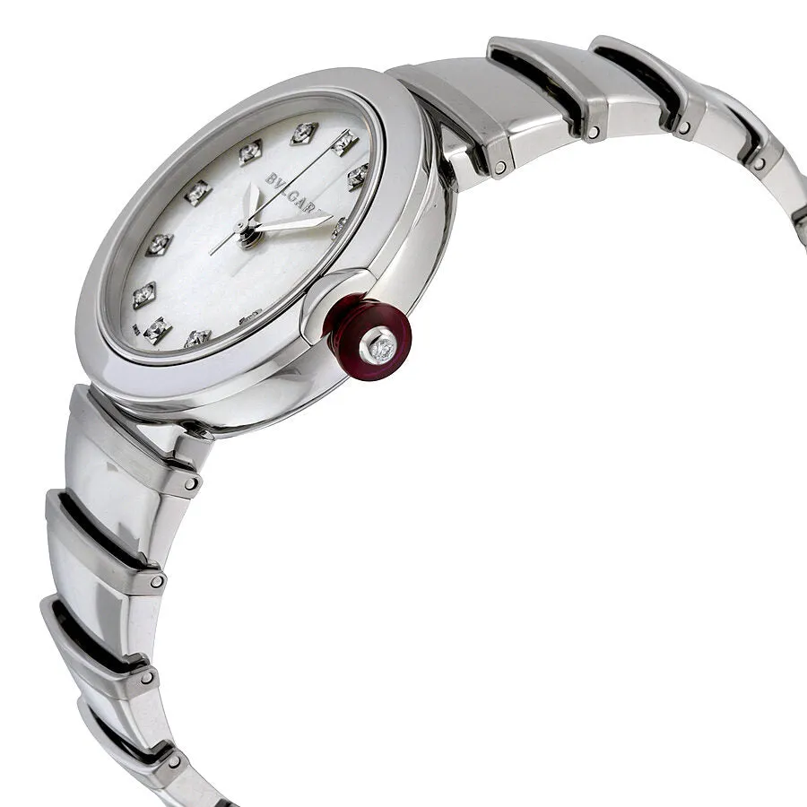Bvlgari LVCEA Automatic White Mother of Pearl Diamond Dial Stainless Steel Ladies Watch 102199