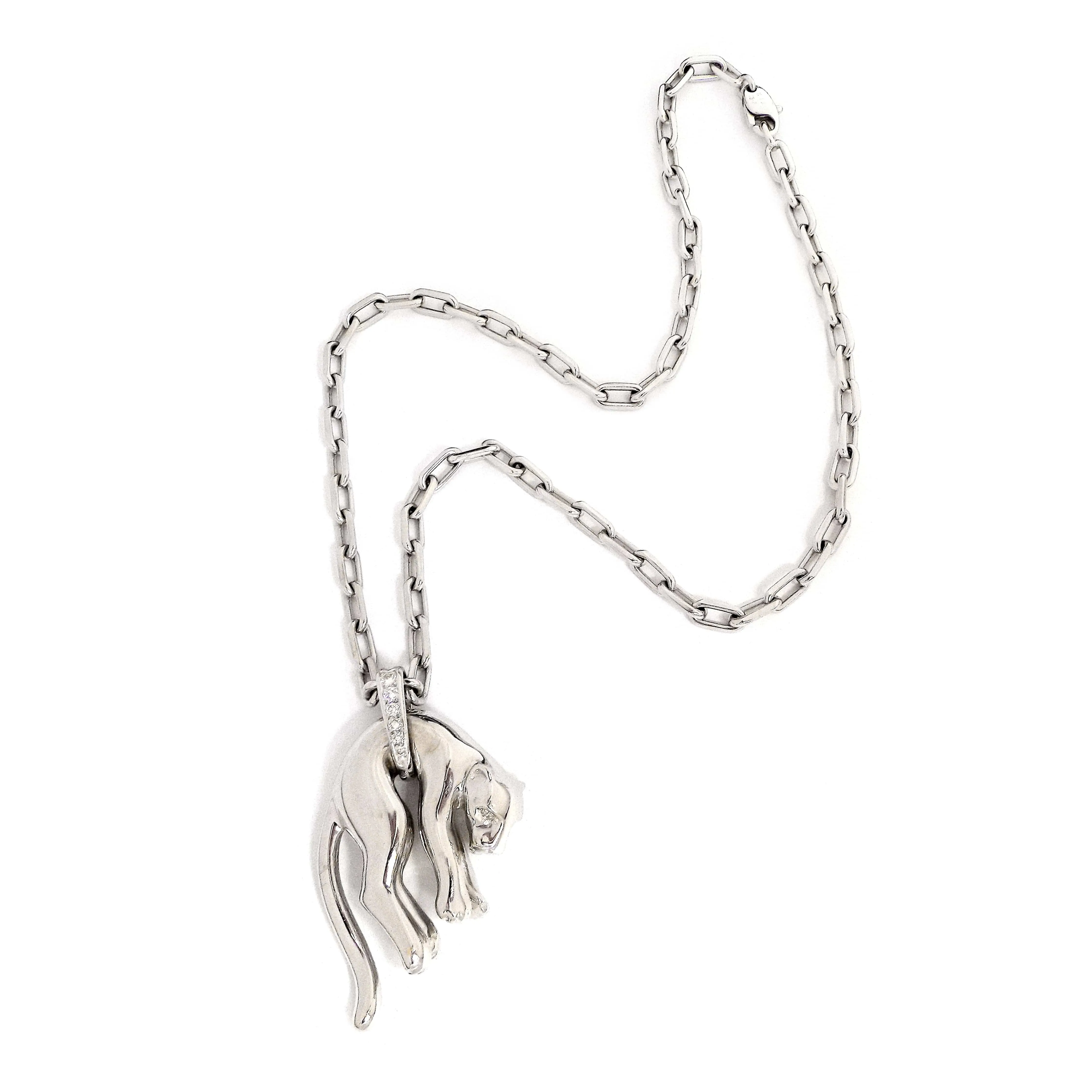 Cartier 18K White Gold Diamond Panthere Pendant and Chain Necklace ASC5365
