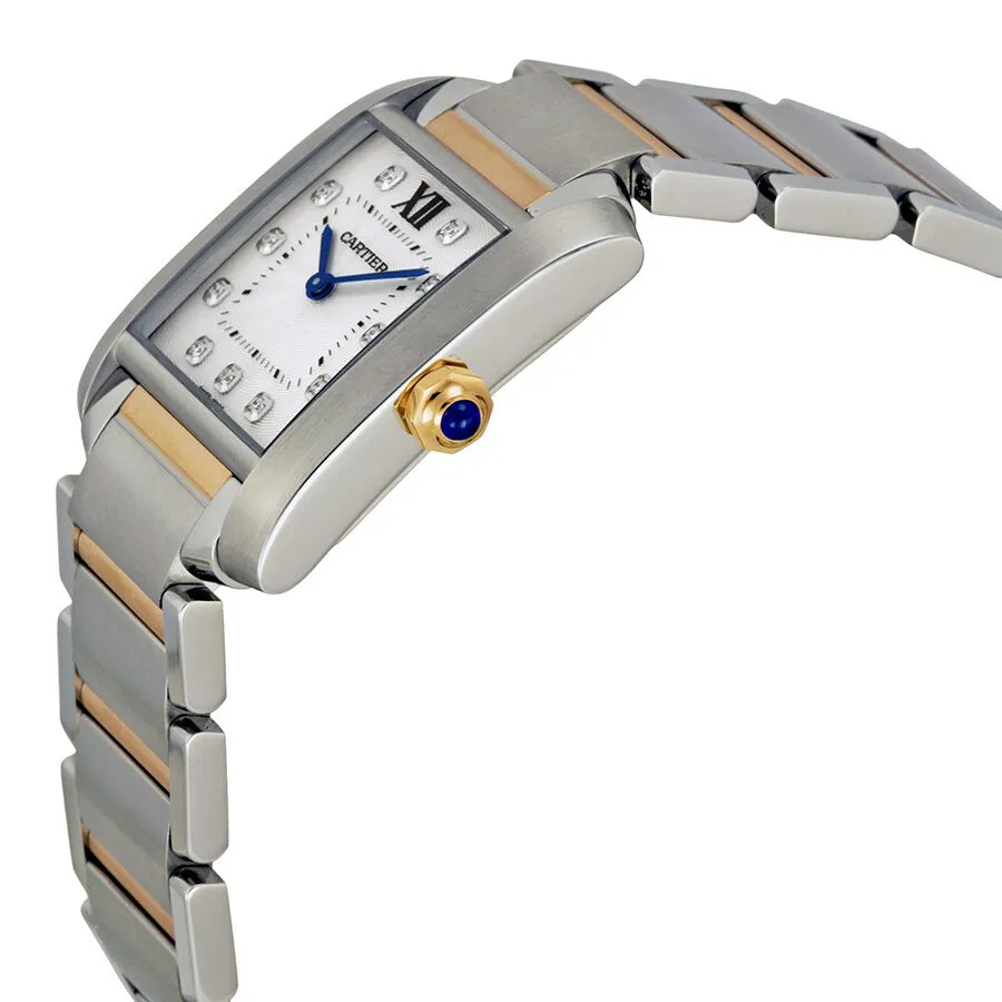 Cartier Tank Francaise Silver Dial Steel and 18kt Pink Gold Ladies Watch WE110005
