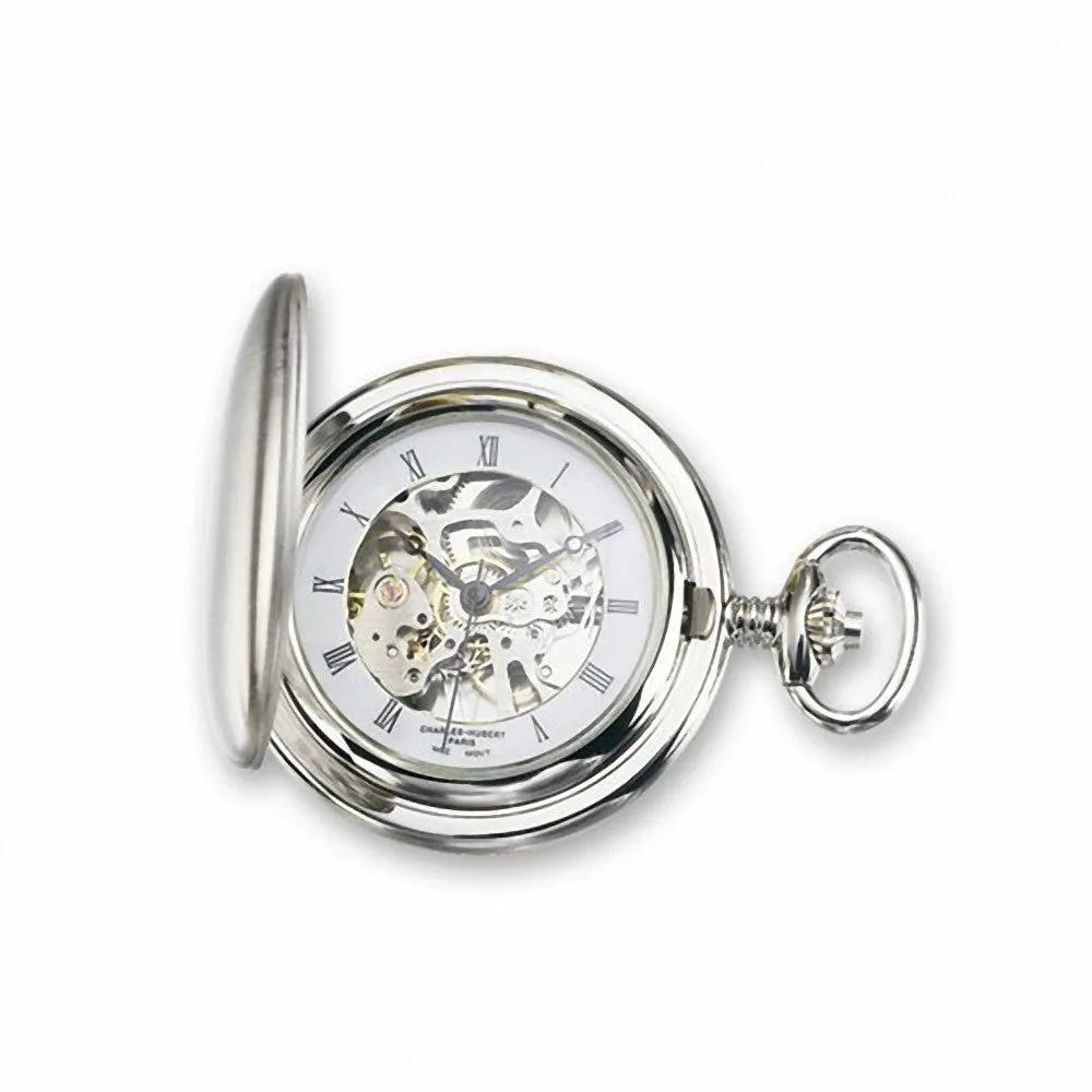 Charles Hubert Paris: White Skeleton Dial Chrome Finish Brass Pocket Watch 3594