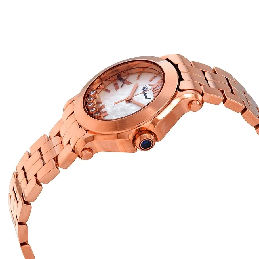 Chopard Happy Sport Mother Of Pearl Dial 18kt Rose Gold Floating Diamond Ladies Watch 274189-5003