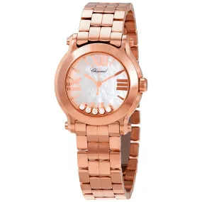 Chopard Happy Sport Mother Of Pearl Dial 18kt Rose Gold Floating Diamond Ladies Watch 274189-5003