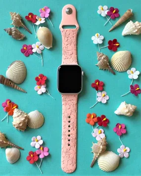 Coral Peach Hibiscus Apple Watch Band