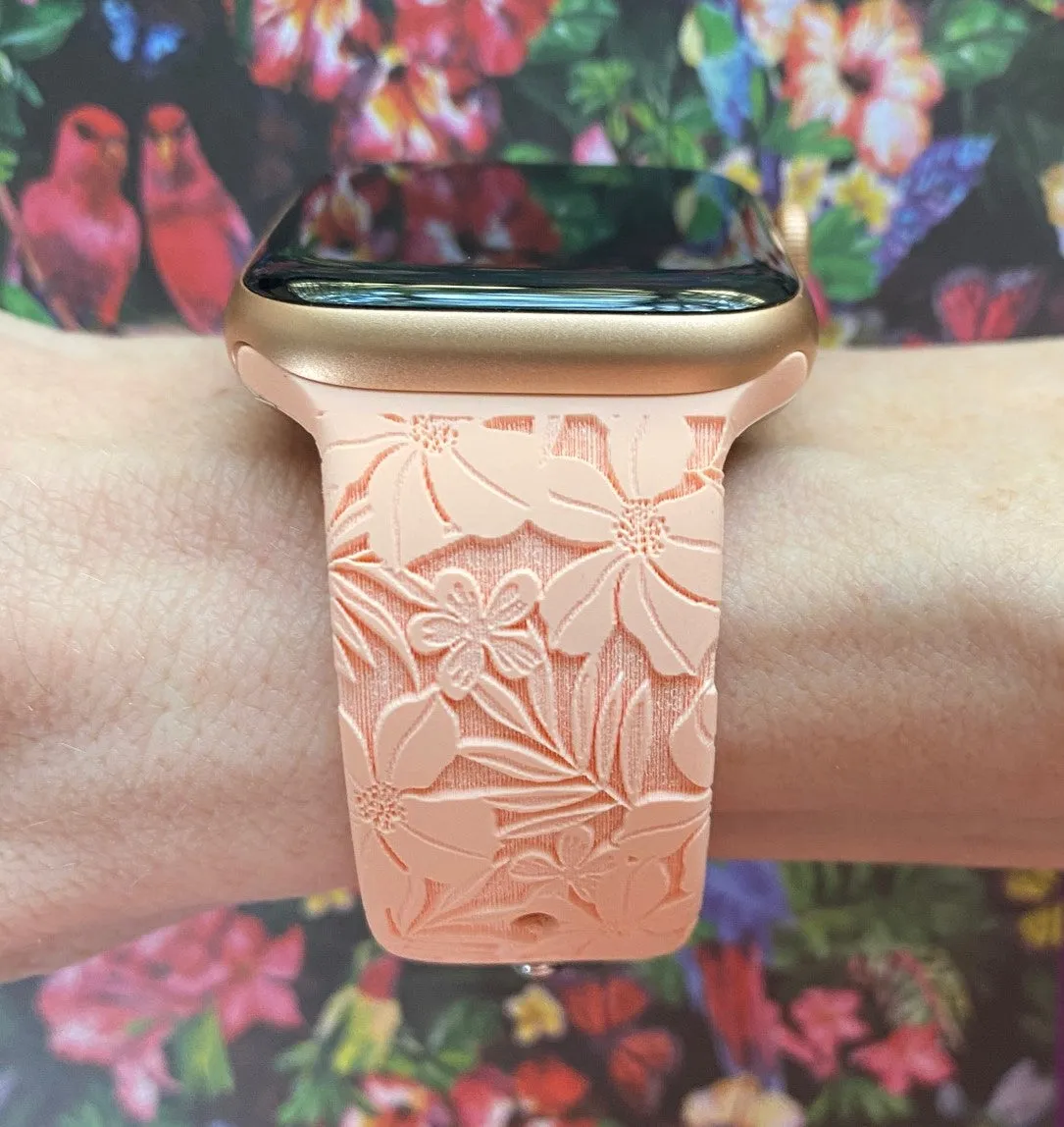 Coral Peach Hibiscus Apple Watch Band