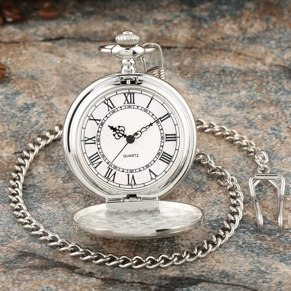 Creative Bronze/Silver/ Gold Delicate Carved Pattern Shield Quartz Pocket Watch