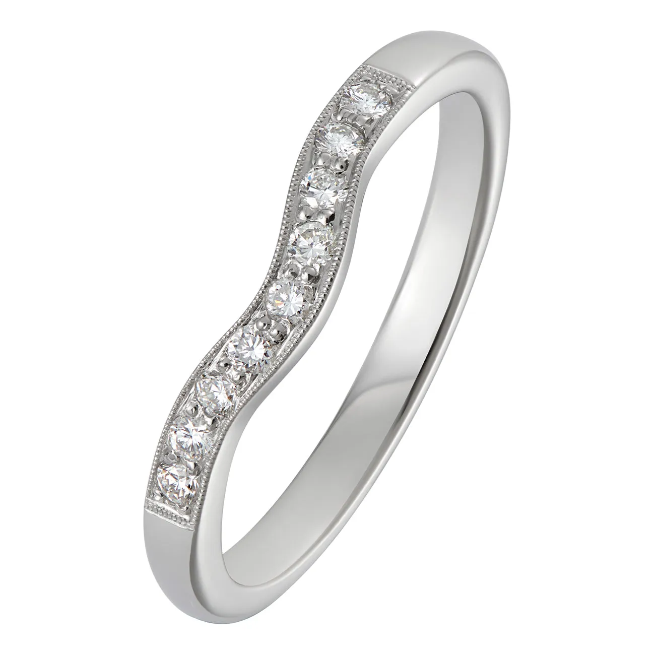 Curved Diamond Wedding Ring in Platinum