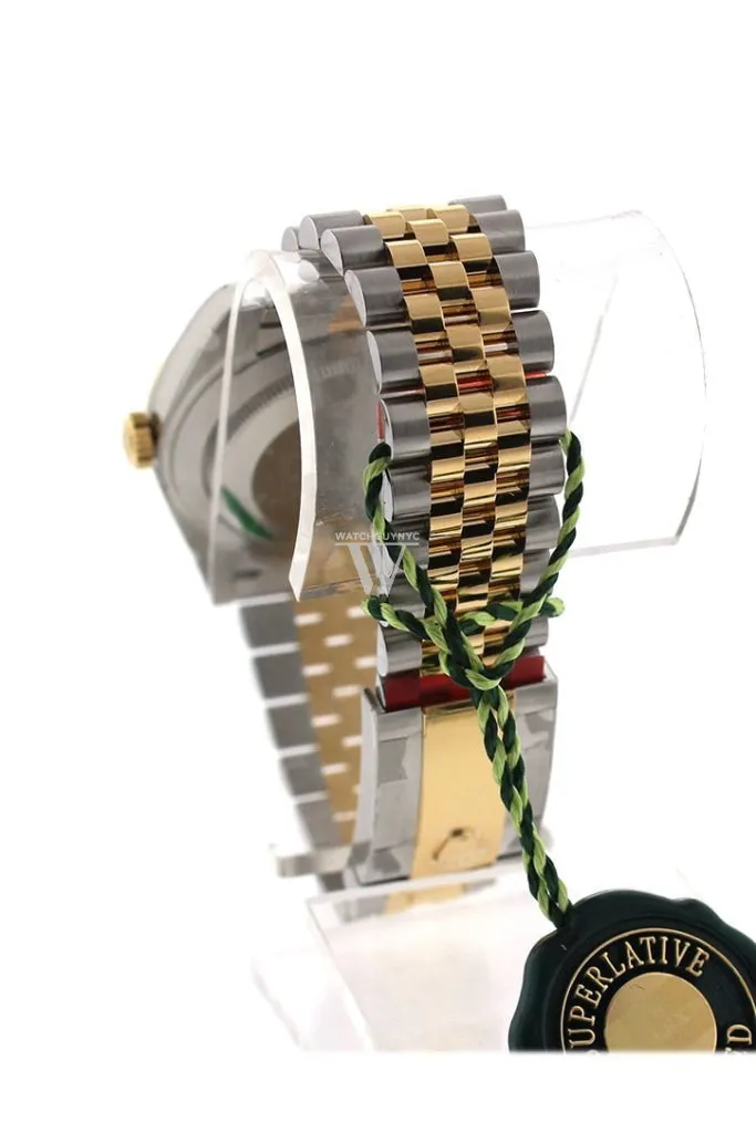 Custom Diamond Bezel Rolex Datejust 31 Champagne Floral Motif Roamn Dial Two Tone 18K Gold Jubilee Ladies Watch 178243 Pre-owned