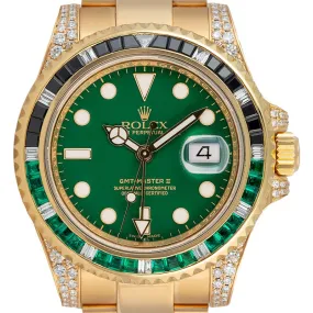 Custom Diamond Set Rolex GMT-Master II Yellow Gold Green/Black Bezel 116718LN