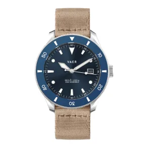 D4 Meridian Solar Watch- Navy 42mm / Quick Release Khaki Strap