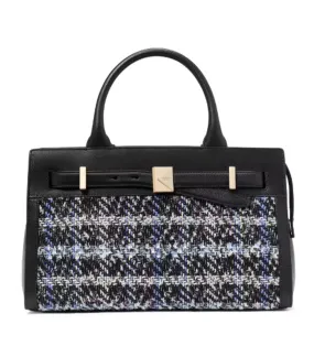 Deco Plaid Tweed Medium Satchel Black Multi