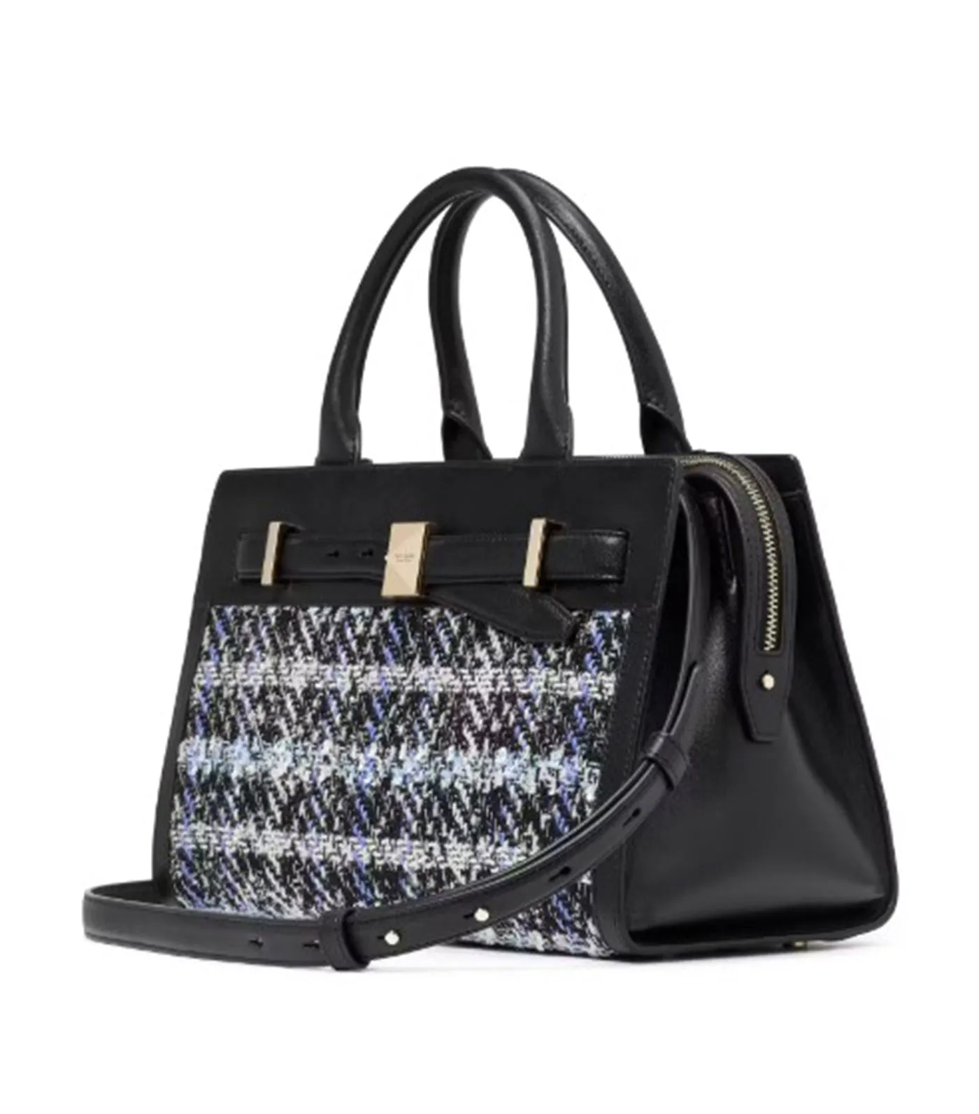 Deco Plaid Tweed Medium Satchel Black Multi