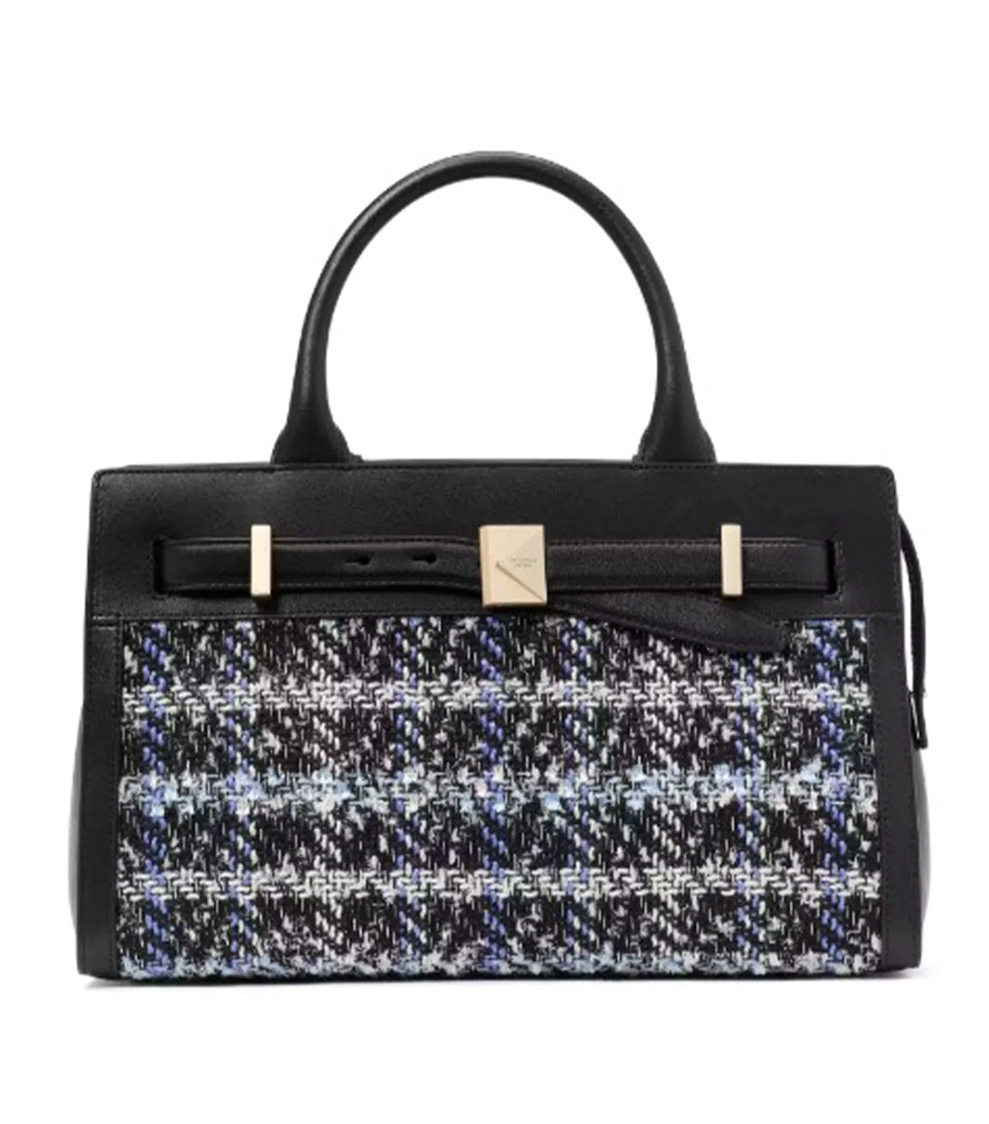 Deco Plaid Tweed Medium Satchel Black Multi