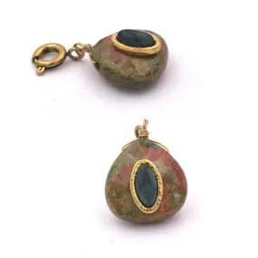 Drop Pendant Faceted Jasper with Cabochon Howlite 11x13mm (1)