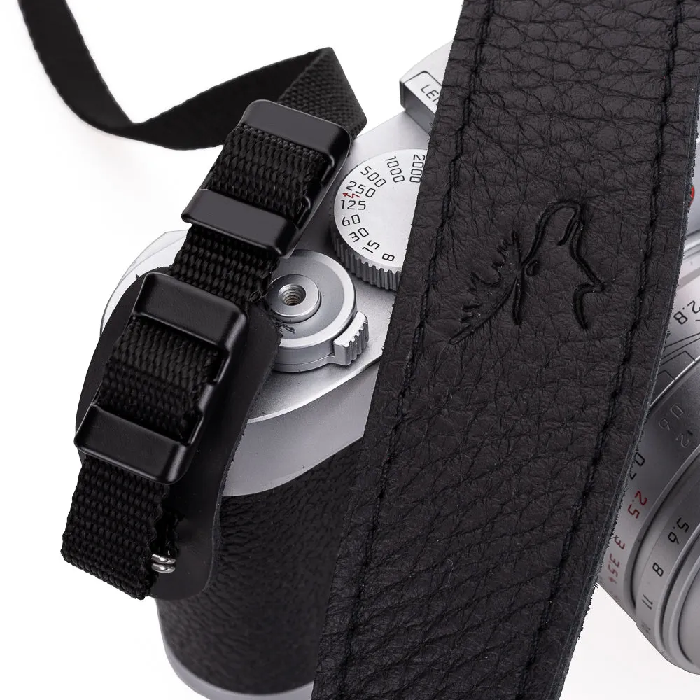 EDDYCAM Elk Leather Neck Strap, 35mm Wide, Black/Red with Black Stitching