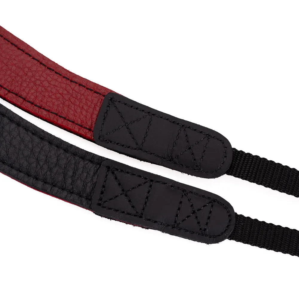 EDDYCAM Elk Leather Neck Strap, 35mm Wide, Black/Red with Black Stitching
