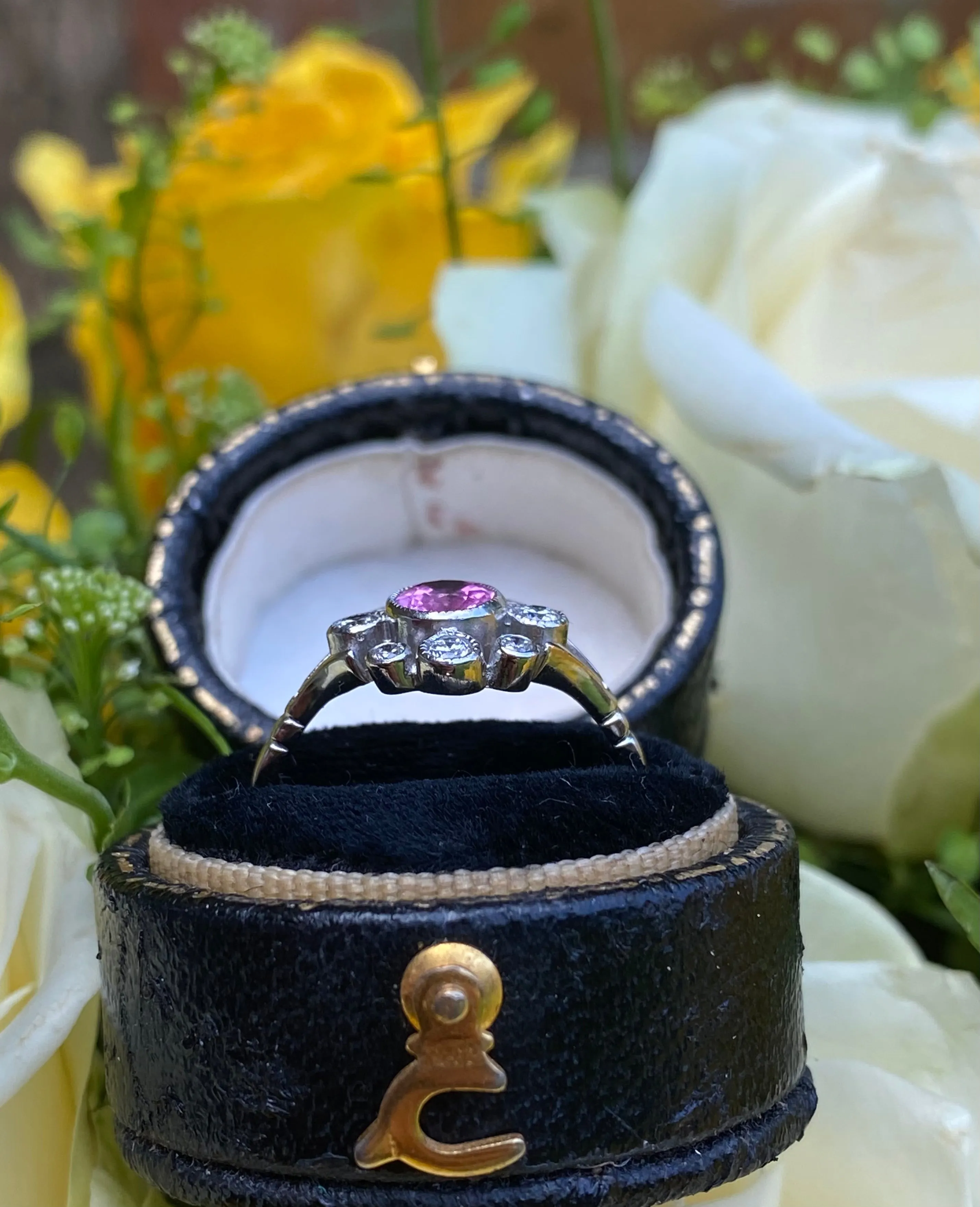 Edwardian Style Pink Sapphire and Diamond Platinum Cluster Ring 0.30ct   0.80ct