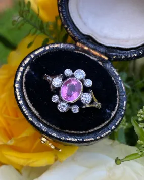 Edwardian Style Pink Sapphire and Diamond Platinum Cluster Ring 0.30ct   0.80ct