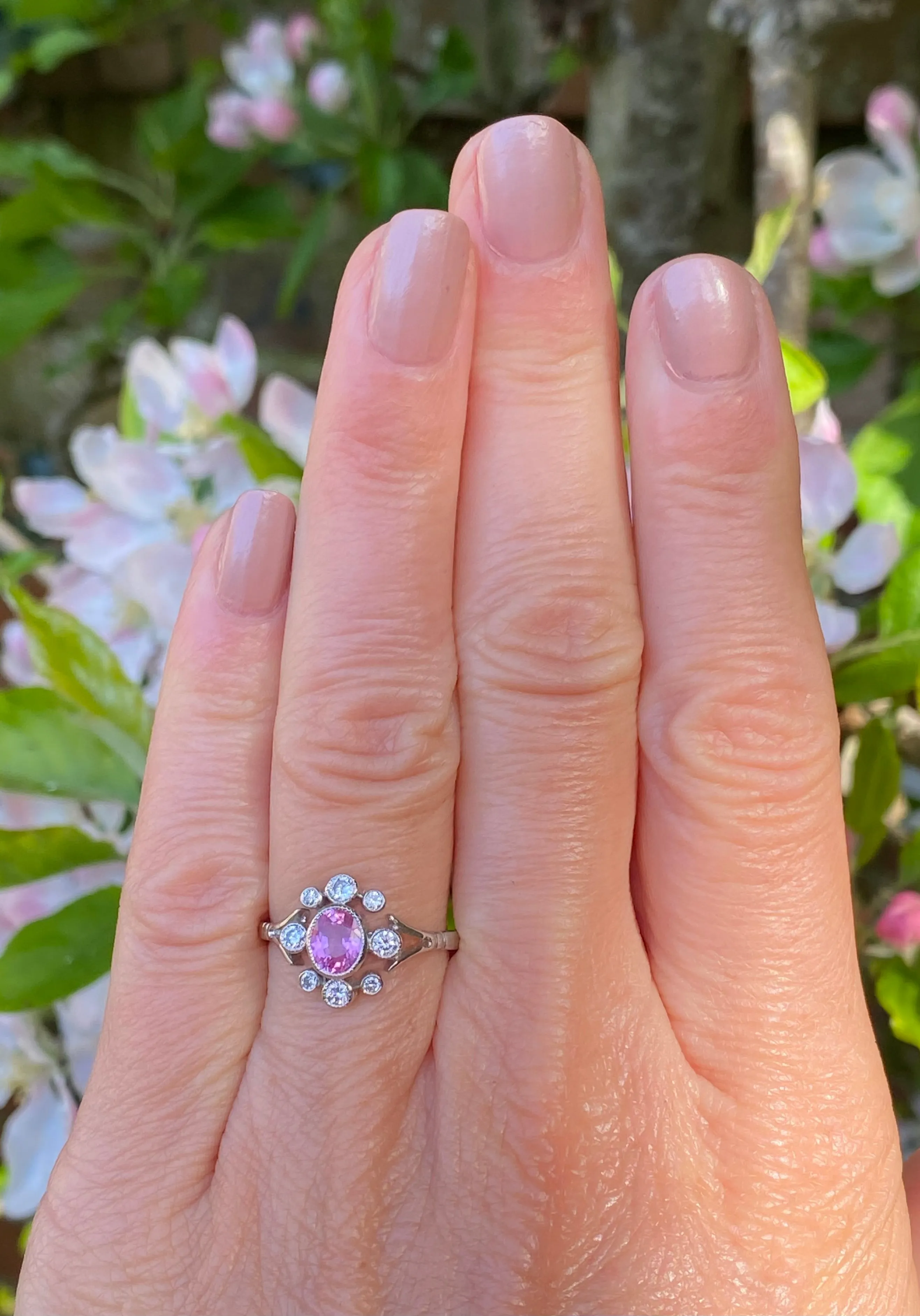 Edwardian Style Pink Sapphire and Diamond Platinum Cluster Ring 0.30ct   0.80ct