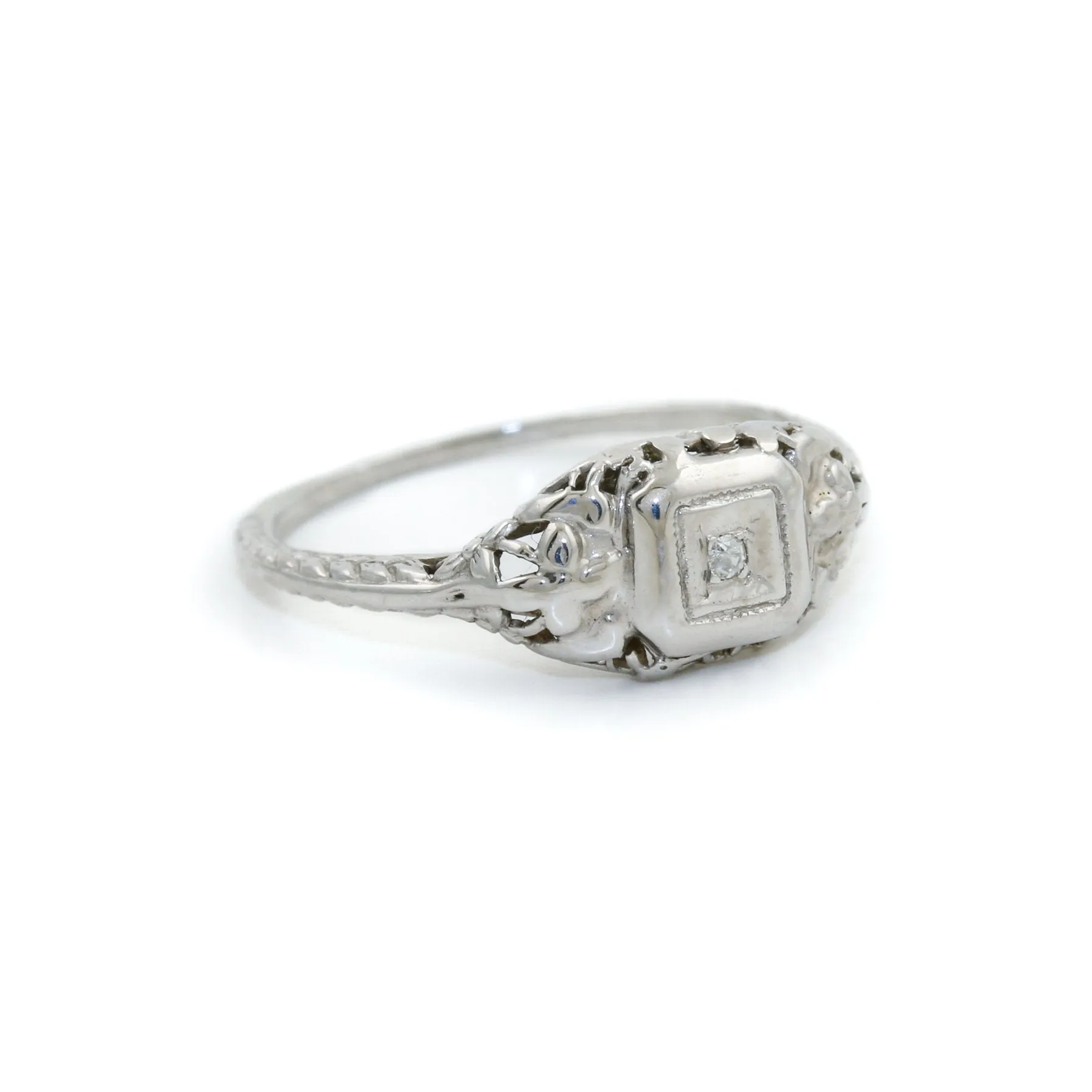 Elsa Art Deco 14k White Gold Ring