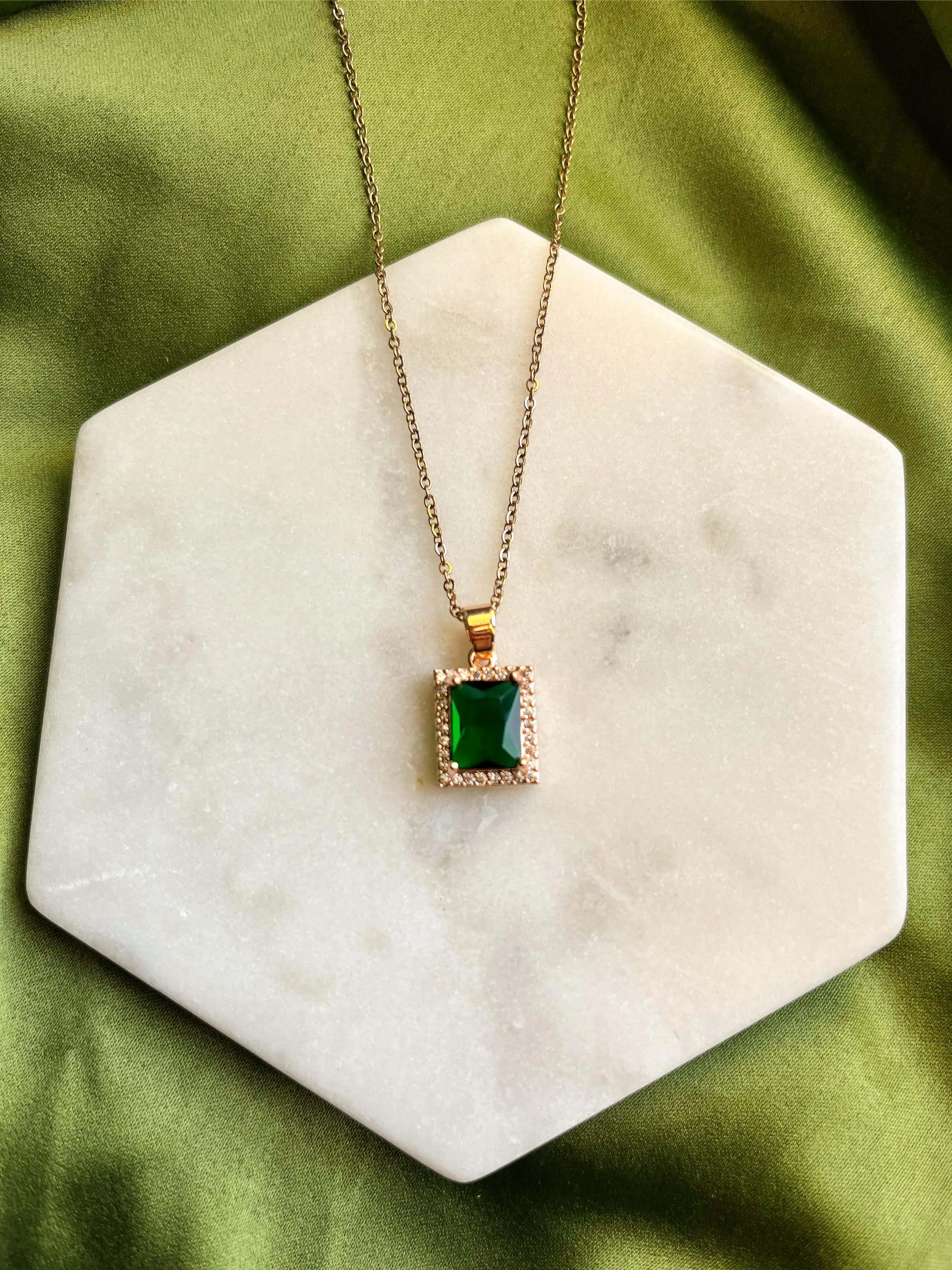 Emerald Promise Stainless Steel Necklace Women