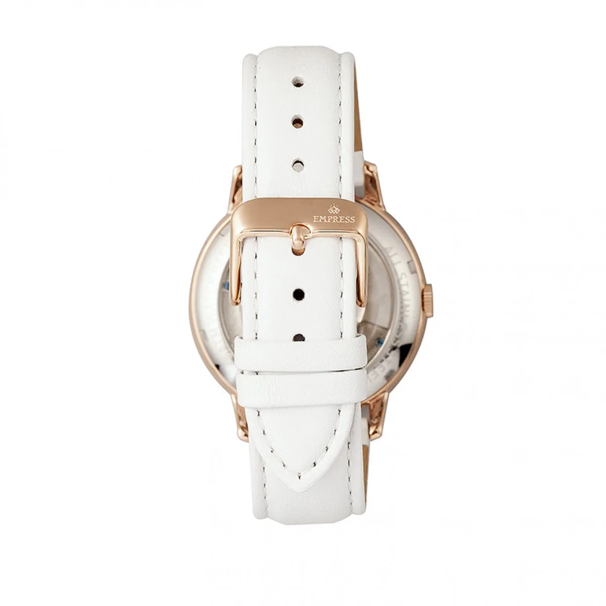 Empress Quinn Automatic MOP Semi-Skeleton Dial Leather-Band Watch - White