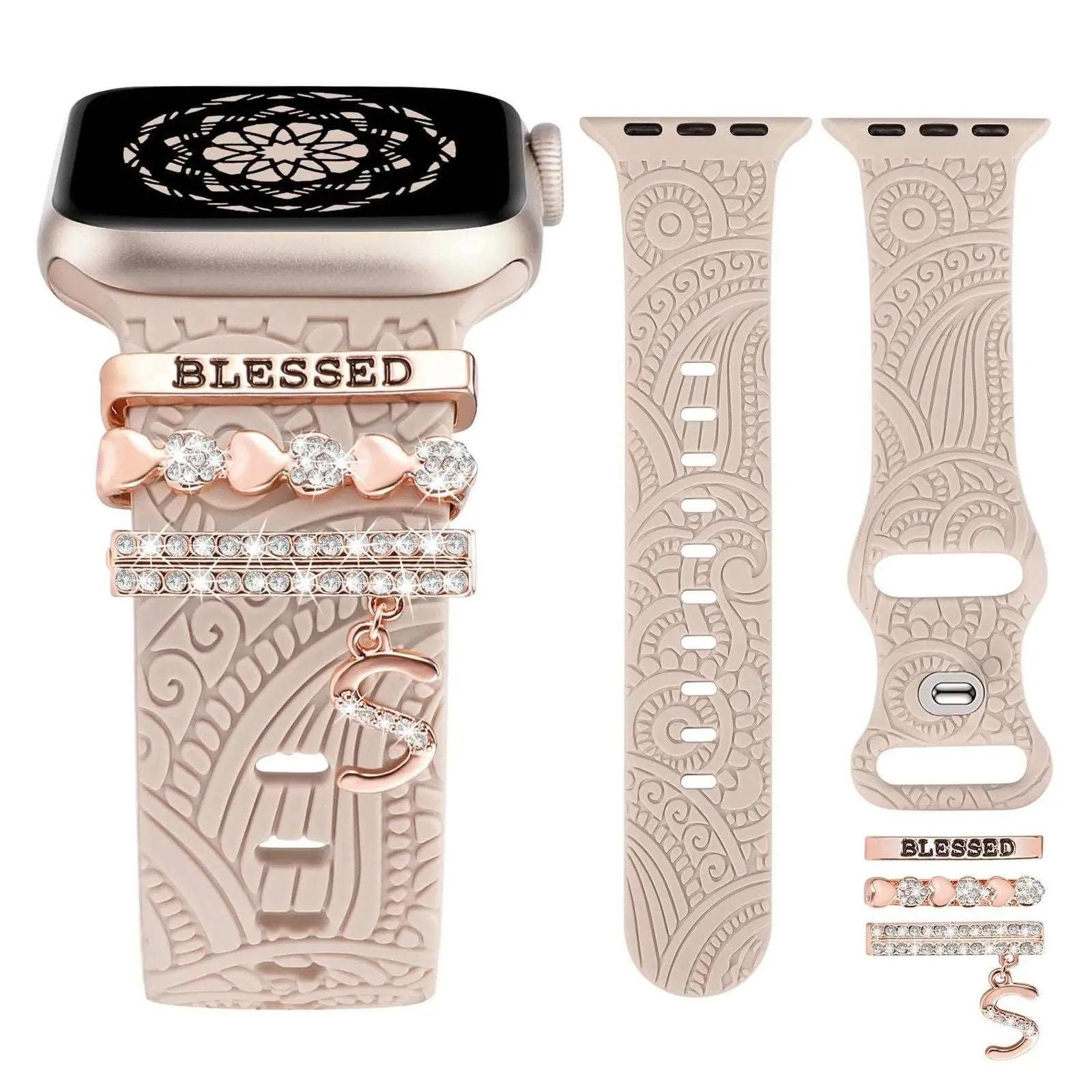 Engraved Silicone Apple Watch Bands With Cute Charms