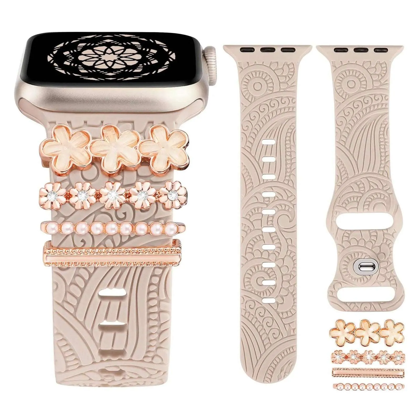 Engraved Silicone Apple Watch Bands With Cute Charms
