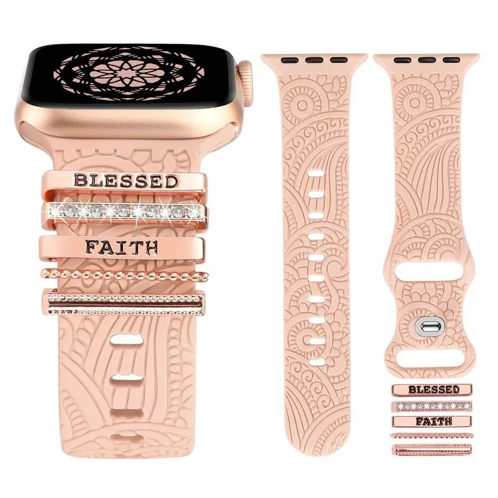 Engraved Silicone Apple Watch Bands With Cute Charms