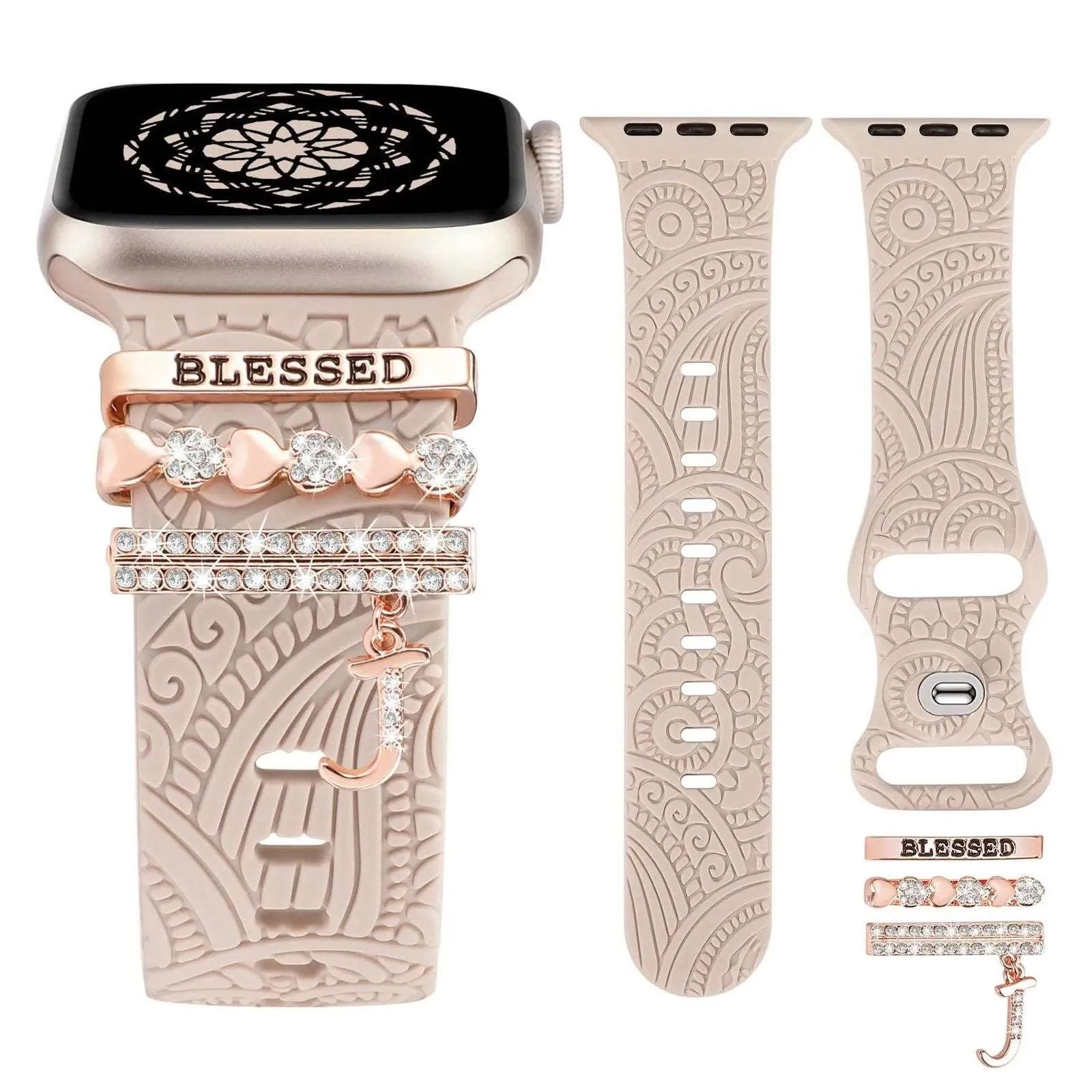 Engraved Silicone Apple Watch Bands With Cute Charms