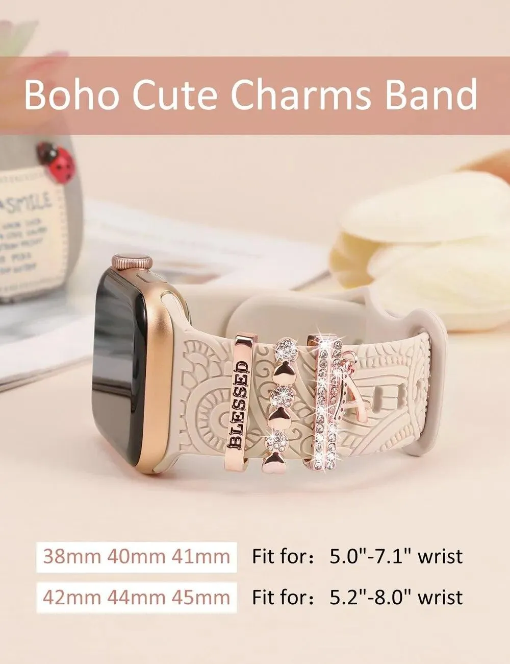 Engraved Silicone Apple Watch Bands With Cute Charms
