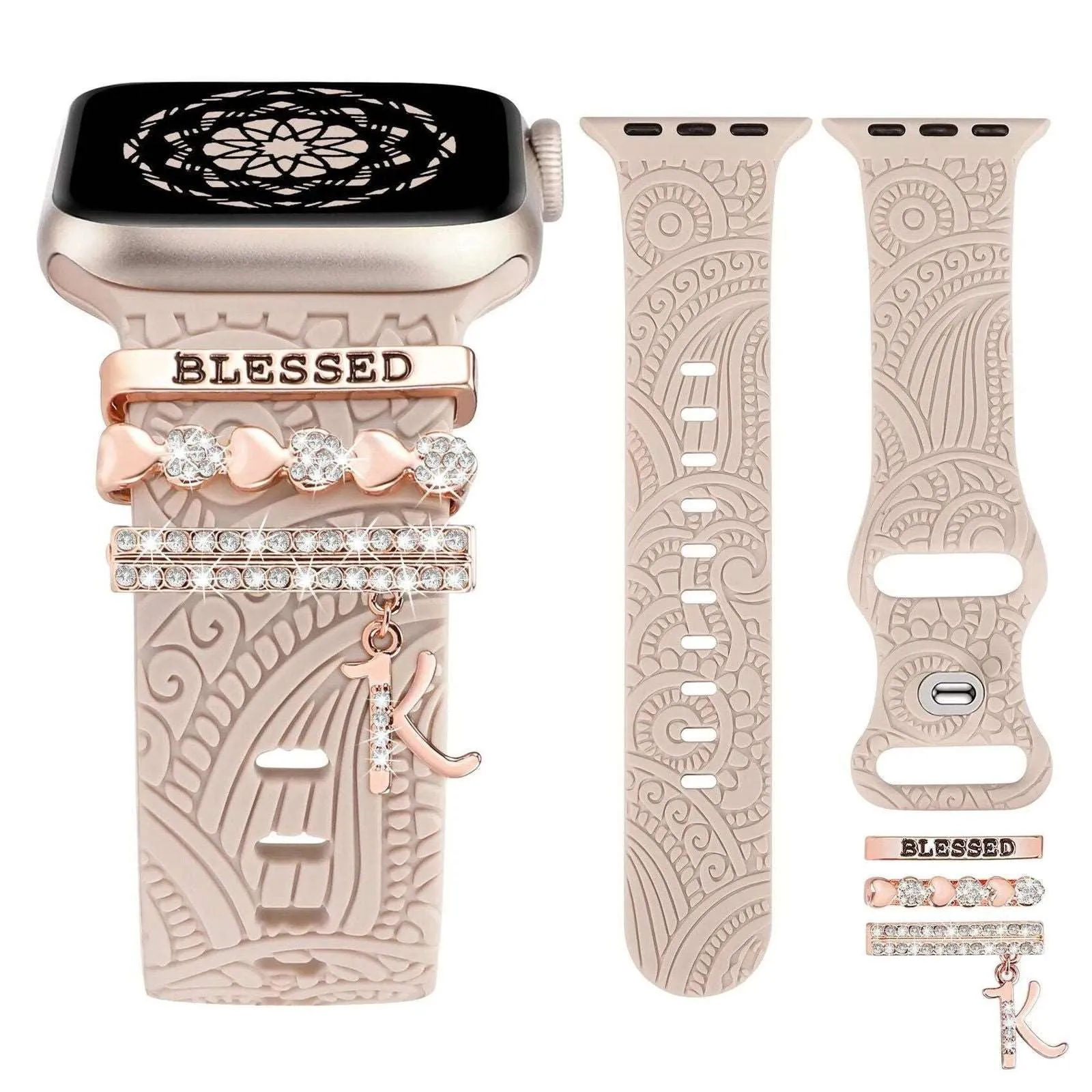 Engraved Silicone Apple Watch Bands With Cute Charms