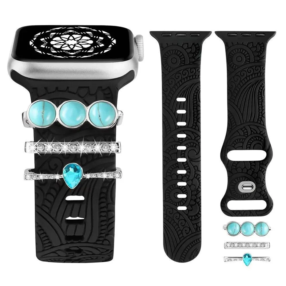 Engraved Silicone Apple Watch Bands With Cute Charms