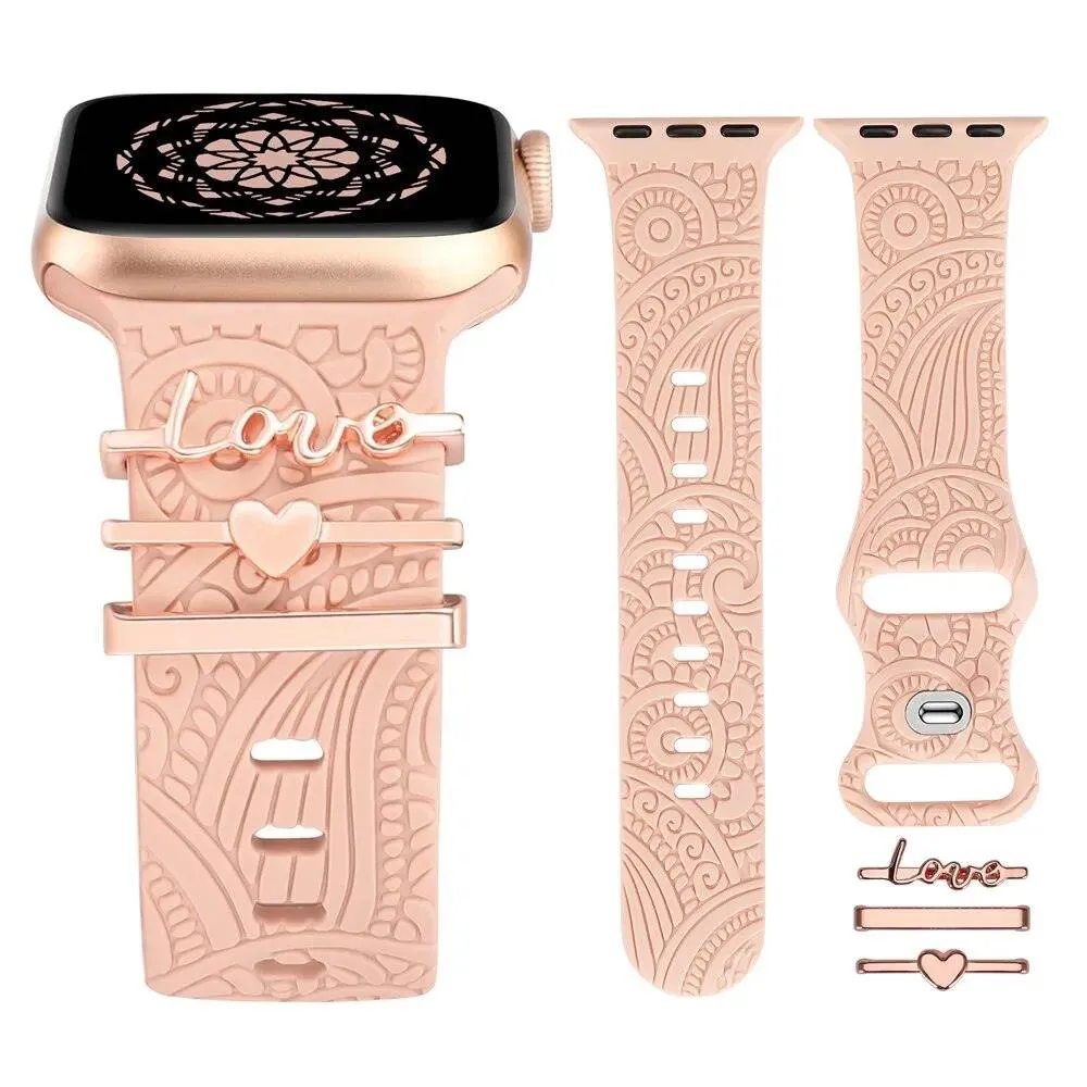 Engraved Silicone Apple Watch Bands With Cute Charms