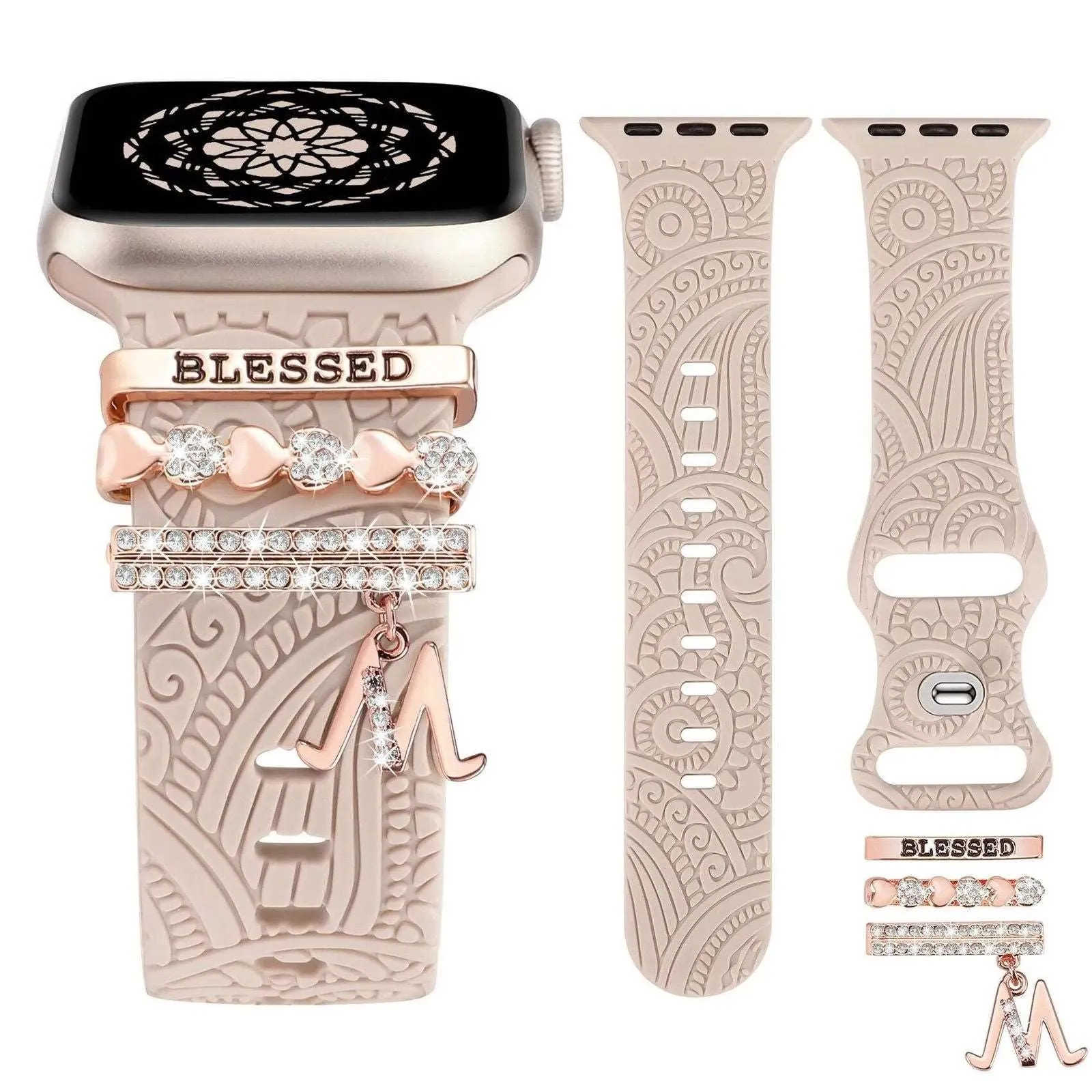 Engraved Silicone Apple Watch Bands With Cute Charms