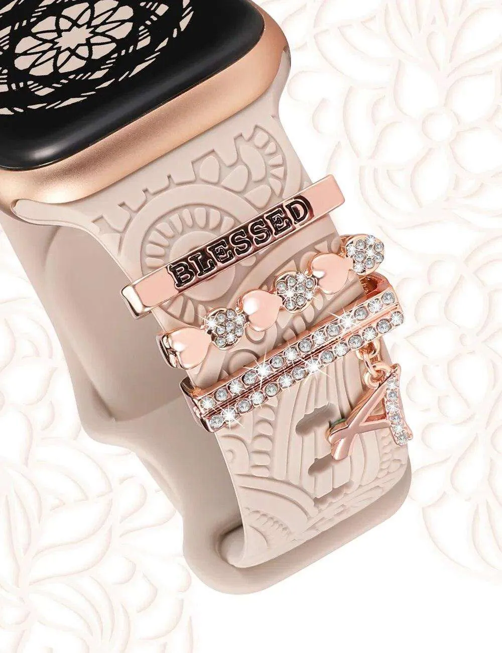 Engraved Silicone Apple Watch Bands With Cute Charms