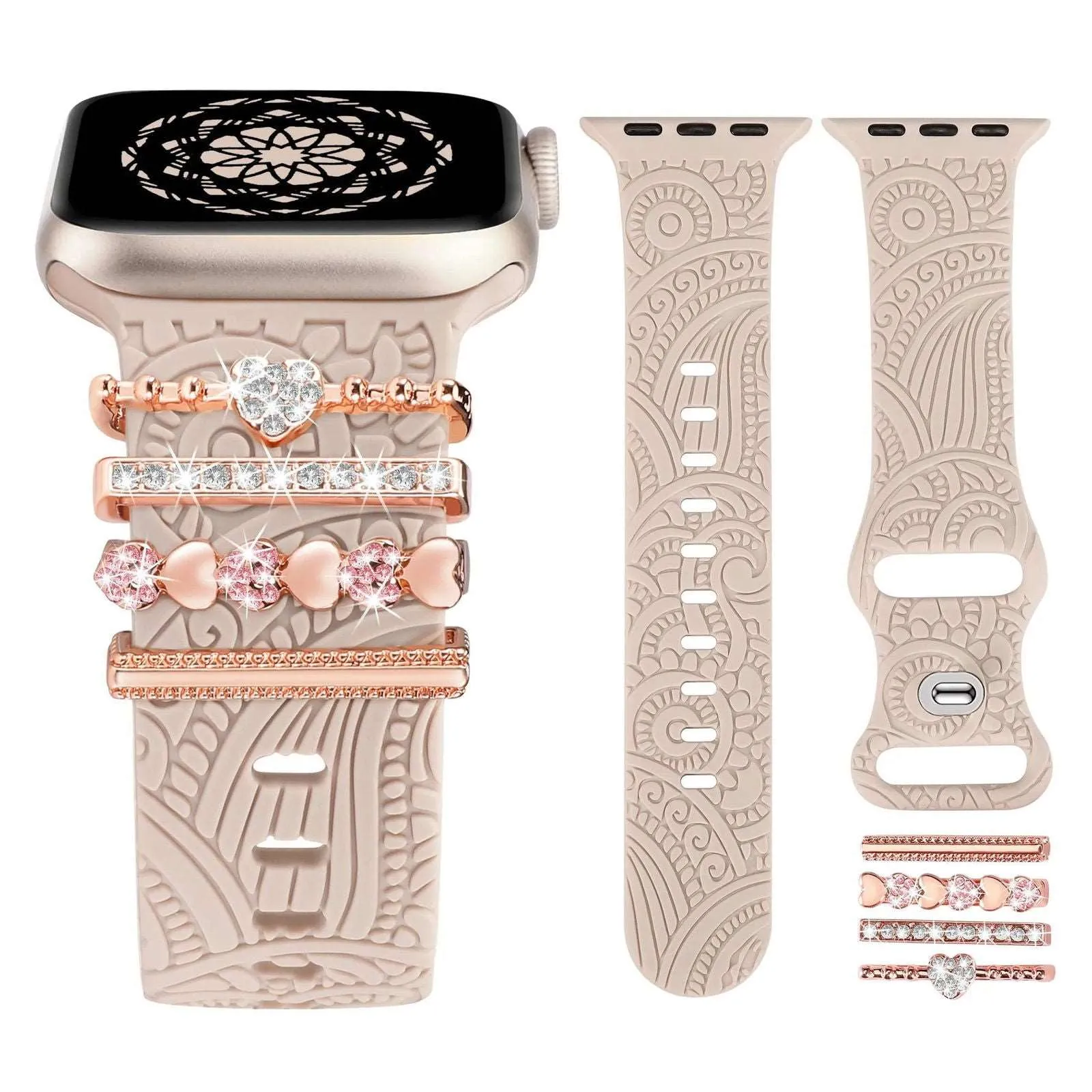 Engraved Silicone Apple Watch Bands With Cute Charms