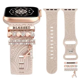 Engraved Silicone Apple Watch Bands With Cute Charms