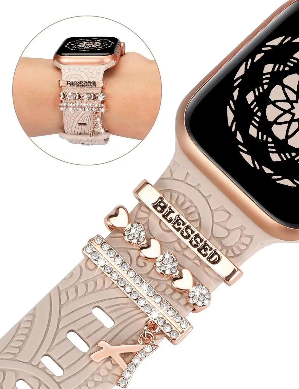 Engraved Silicone Apple Watch Bands With Cute Charms