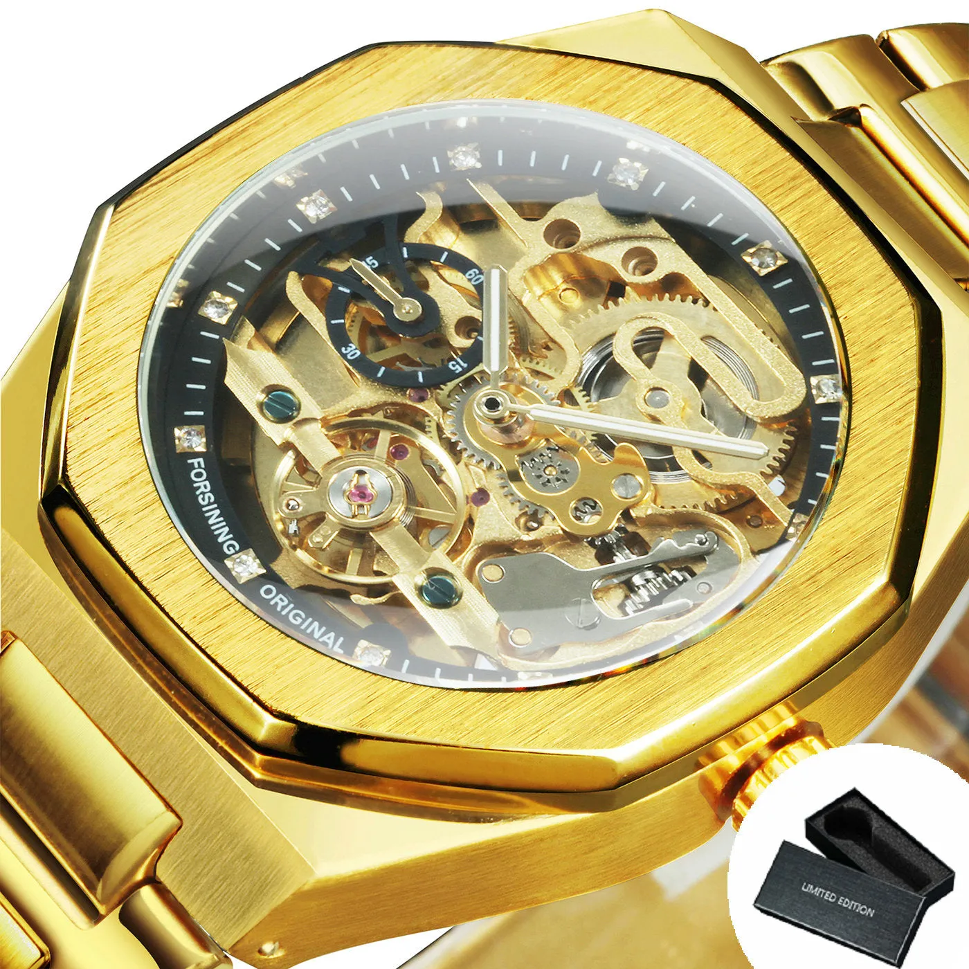 Fashion Tourbillion Skeleton Automatic Mechanical Watch for Men Luminous Hands Luxury Stainless Steel Strap Forsining Mens Watches