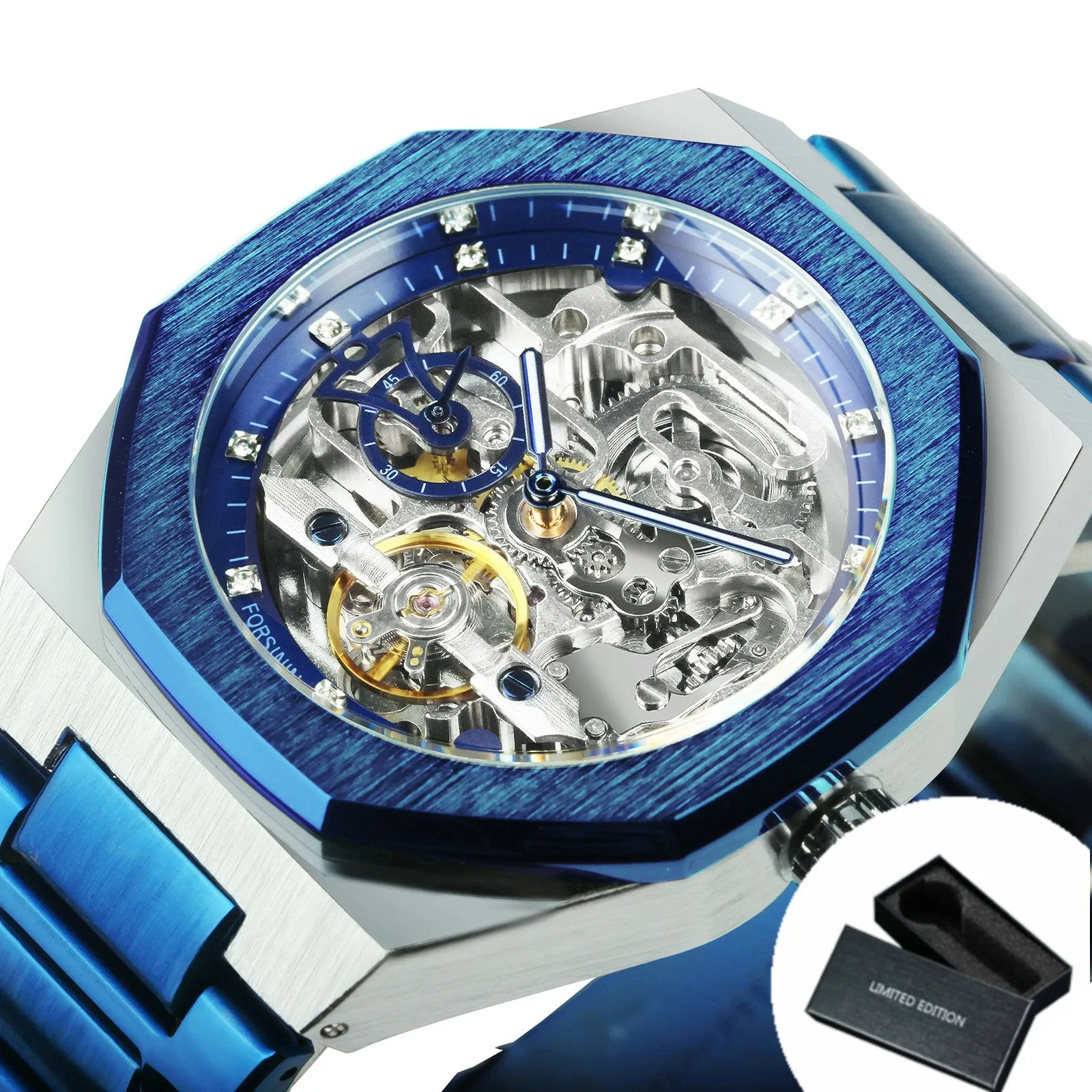 Fashion Tourbillion Skeleton Automatic Mechanical Watch for Men Luminous Hands Luxury Stainless Steel Strap Forsining Mens Watches