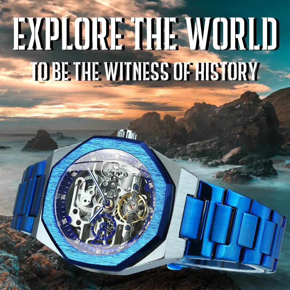 Fashion Tourbillion Skeleton Automatic Mechanical Watch for Men Luminous Hands Luxury Stainless Steel Strap Forsining Mens Watches