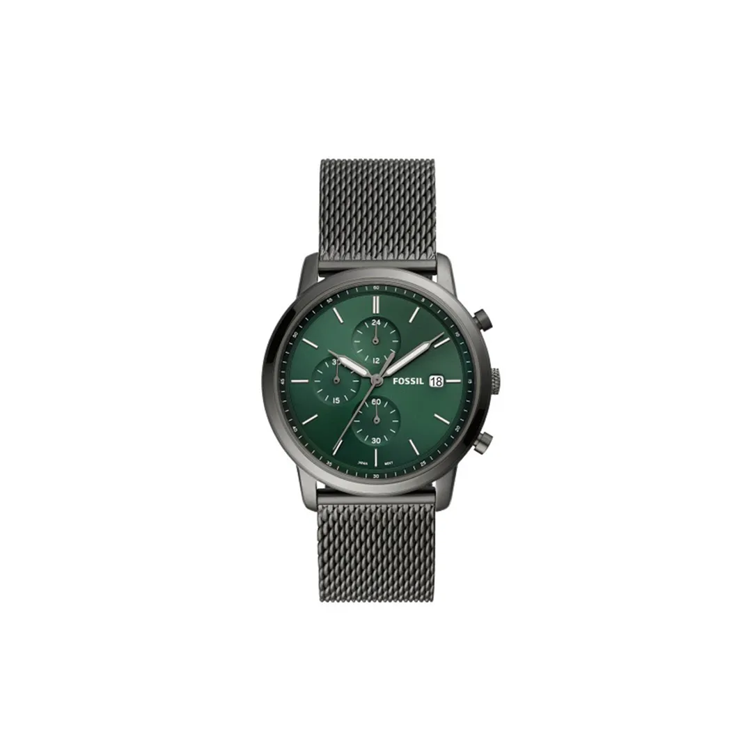 Fossil Minimalist Chronograph Smoke Stainless Steel Mesh Watch