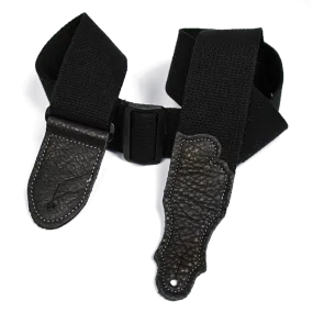 Franklin 2 Inch Black Cotton Strap with Pebbled Black Glove Leather End Tab