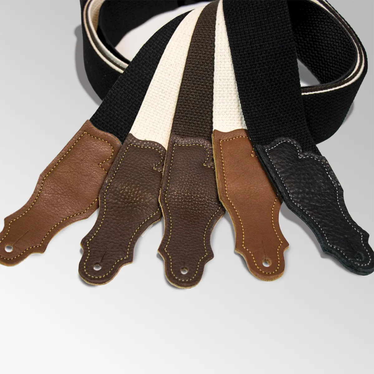 Franklin 2 Inch Black Cotton Strap with Pebbled Black Glove Leather End Tab
